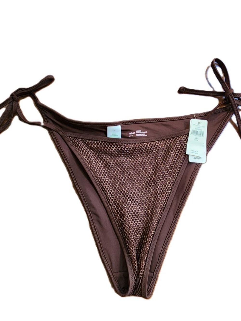 AERIE - Women's High Cut Side Tie Bikini Swim Bottoms Brown - Large - NEW NWT